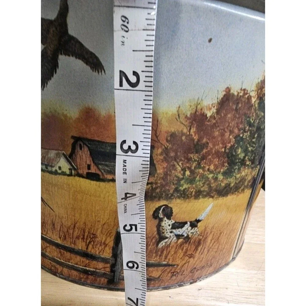 Vintage Popcorn Tin R.L. Collins Hunting Dogs Pheasant Metal Canister 10